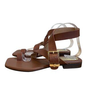 The Wishbone Collection Brown Leather Strappy Sandals With Gold Buckle Detail